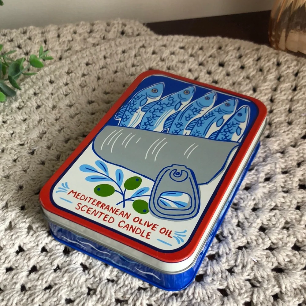 Mediterranean Olive Oil Scented SARDINE Candle Tin Home Accent Decor